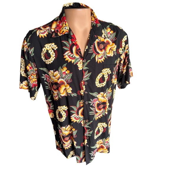 Shirts Pineapple Juice Hawaiian Shirt Button Front Ukulele Flower Lei